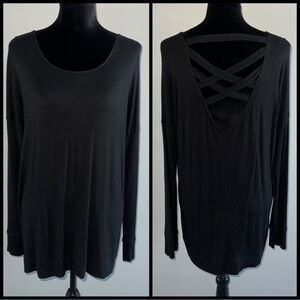 Athleta Crossback CYA Sweatshirt Womens Top Medium Black Open Back